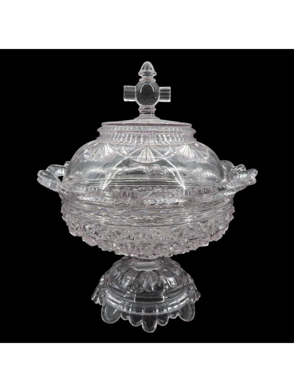 Belmont CHIPS Purple Glass Covered Compote Dish Daisy Button Pedestal Victorian